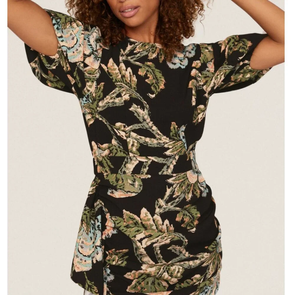 RHODE Camellia Vine Black Floral Pia Dress Size 8 - Picture 2 of 16